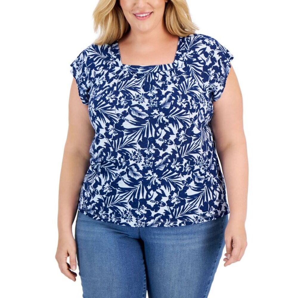Style & Co Plus Size Square Neck Flutter Sleeve Top